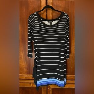 White House Black Market Monochrome Striped Dress with Belt